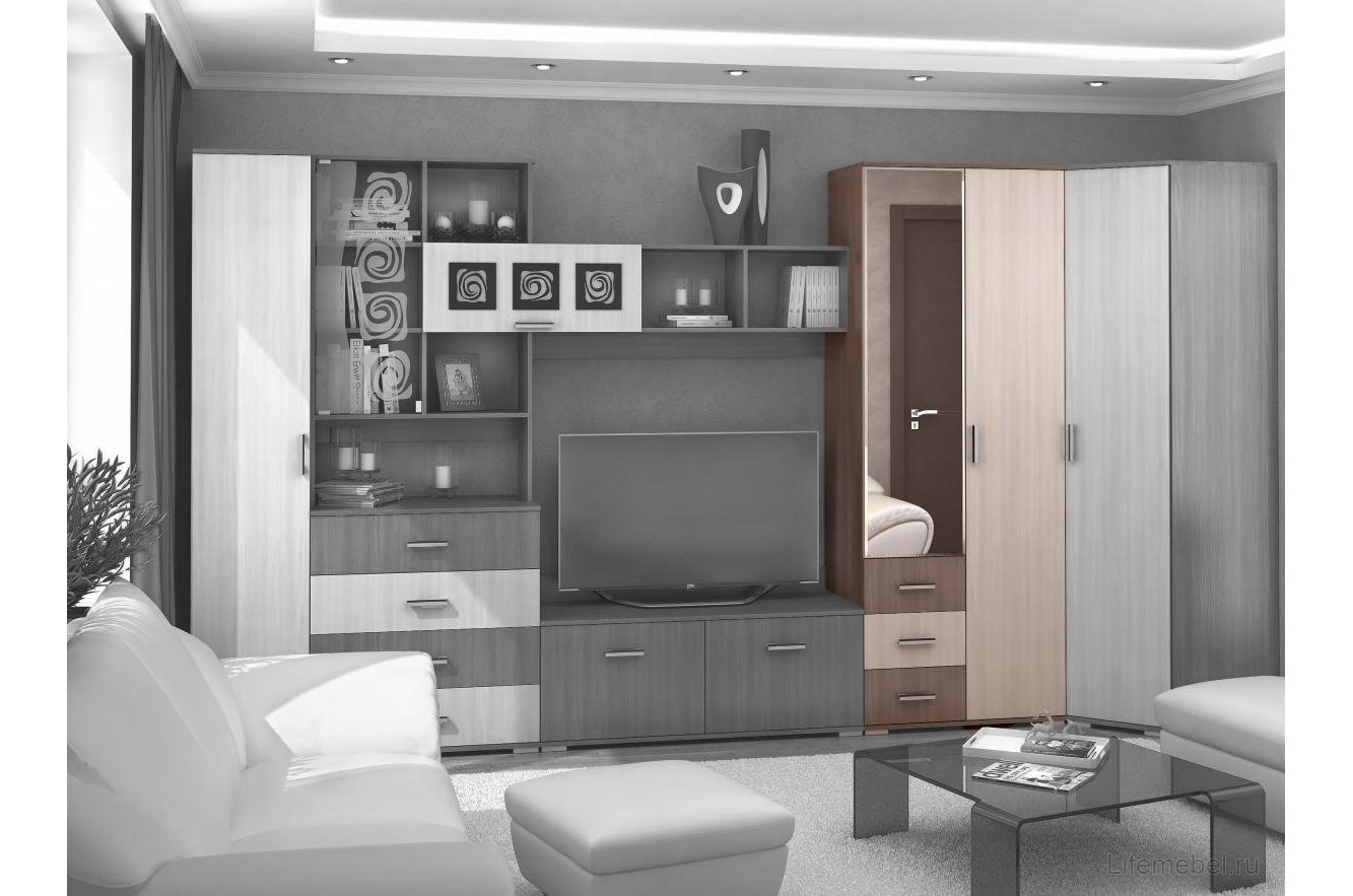 Шкаф двухдверный Рошель ШК-802 платяной с ящиками ясень шимо темный / светлый