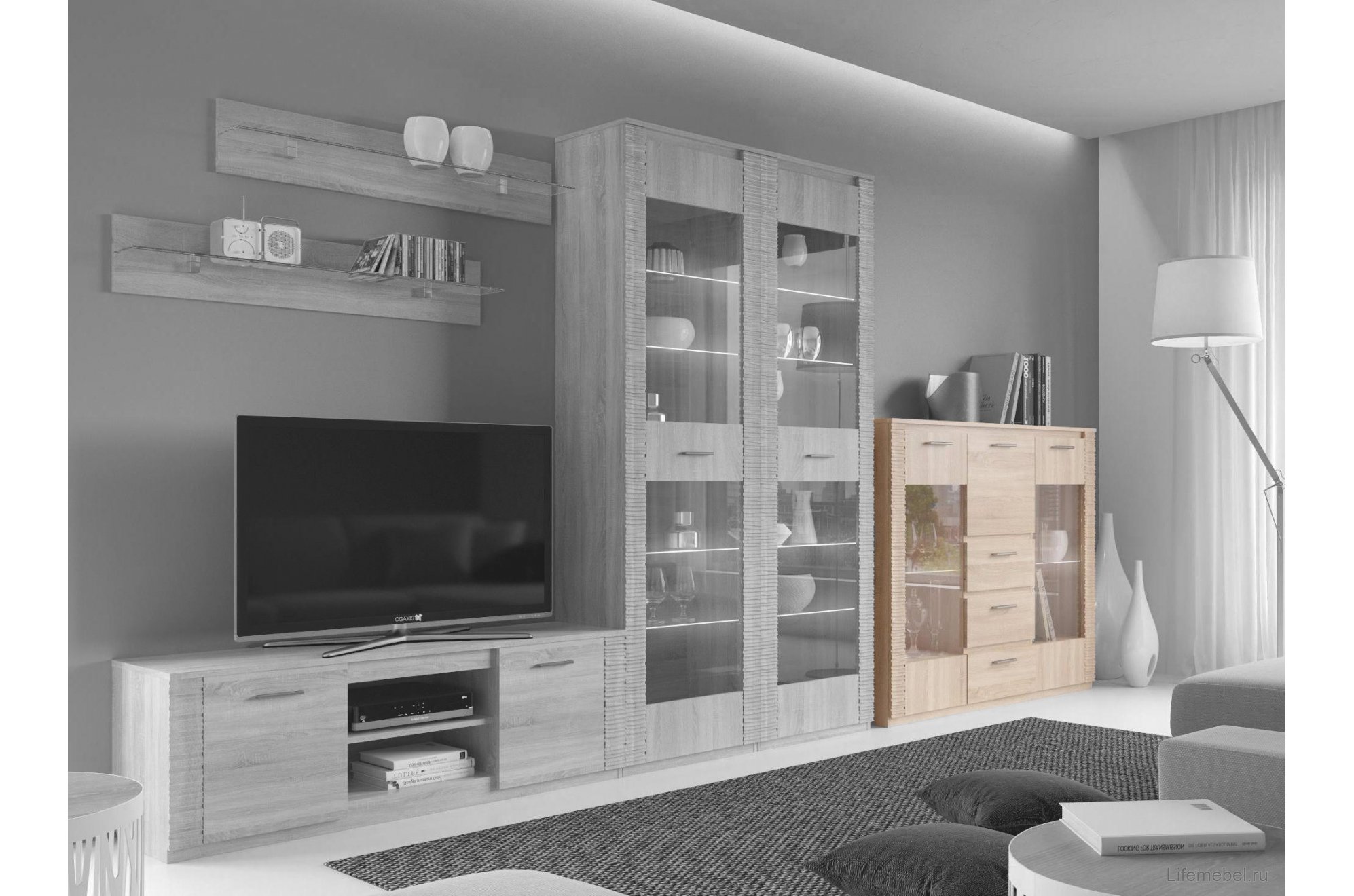 Комод Элана с баром дуб сонома / дуб сонома светлый