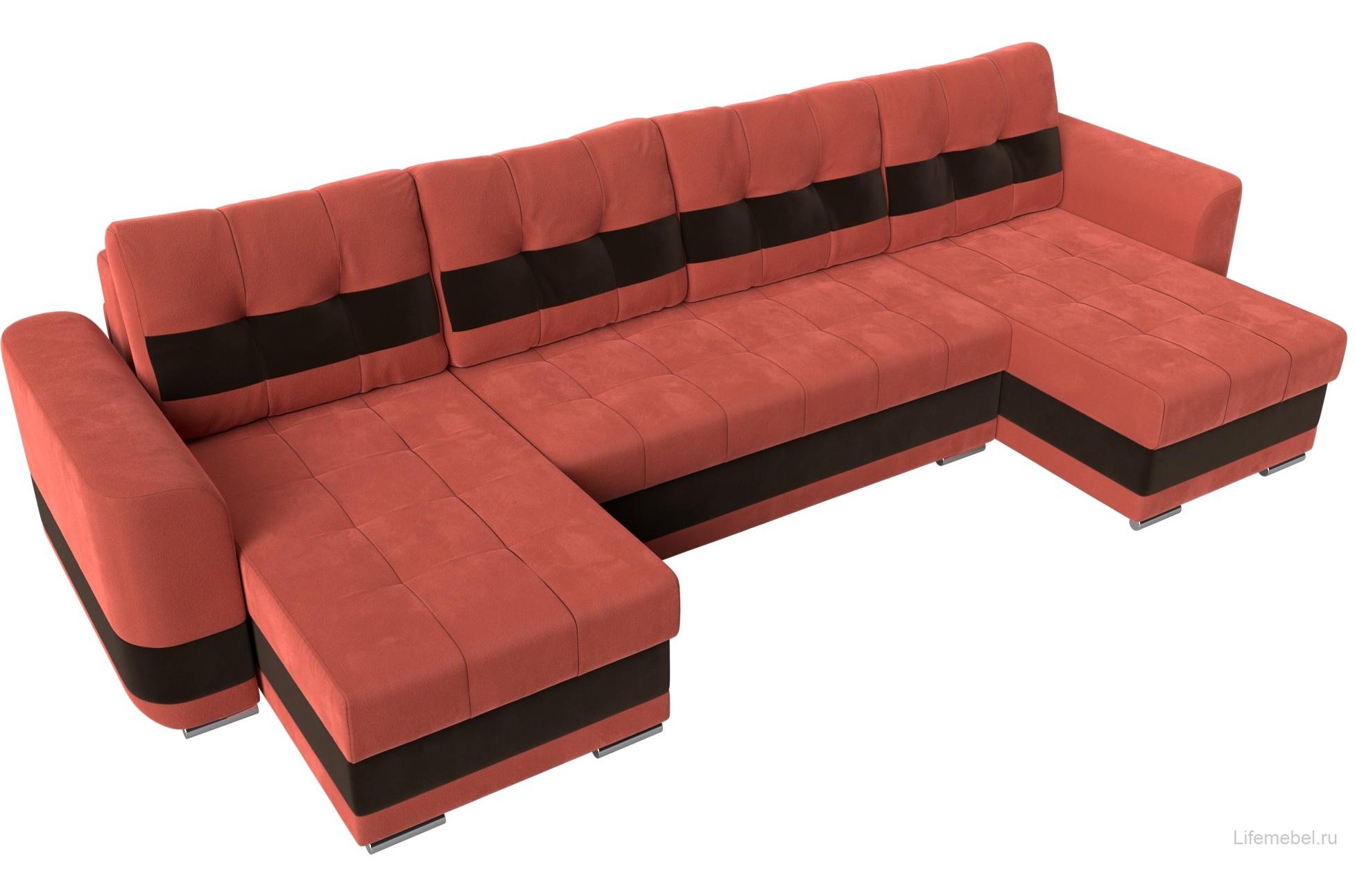 Диван Честер коралловый / коричневый микровельвет