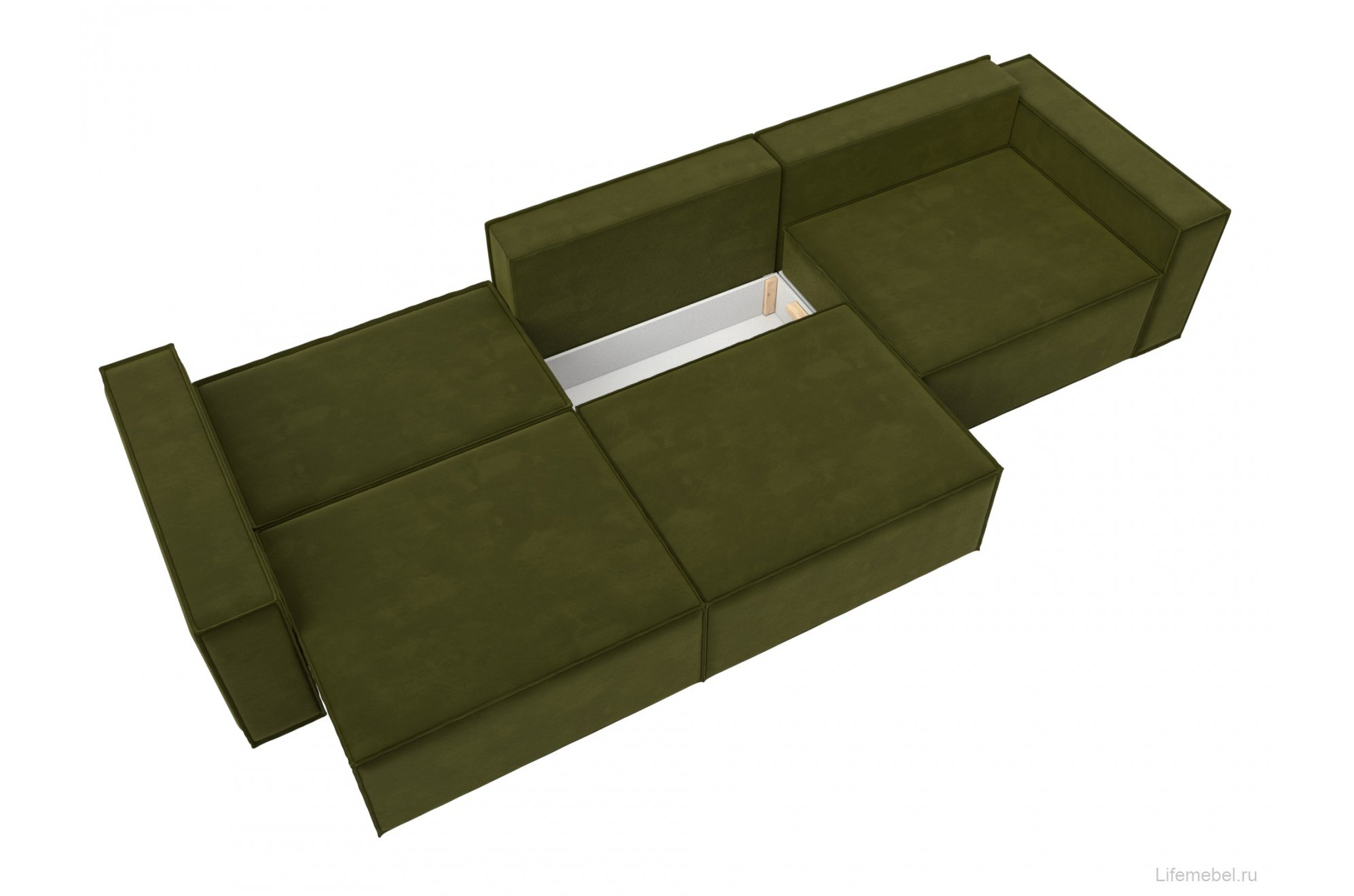 Диван Куба лонг зеленый микровельвет