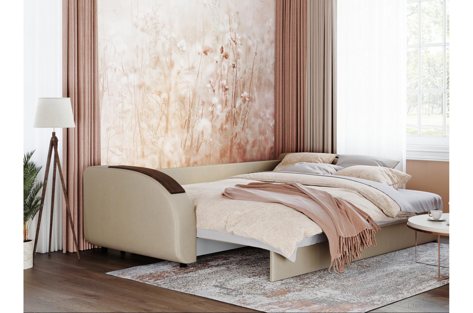 Диван Moon Family 109/Т32 Lux 003141 со спальным местом 160 велюр бежевый 74-70