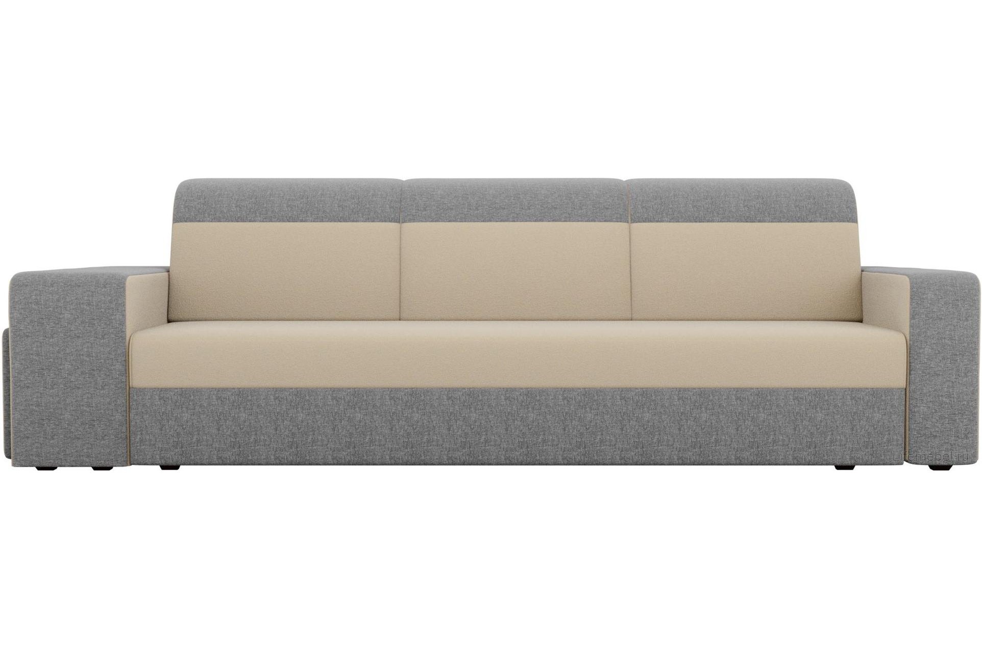 Диван Мустанг прямой с двумя пуфами рогожка бежевый / серый