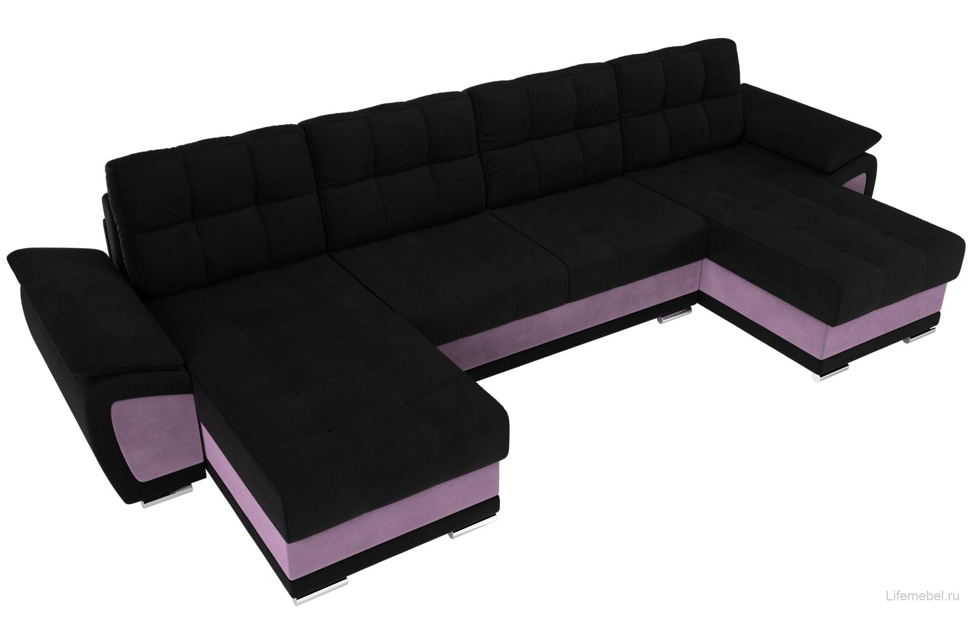 Диван Нэстор черный / сиреневый микровельвет