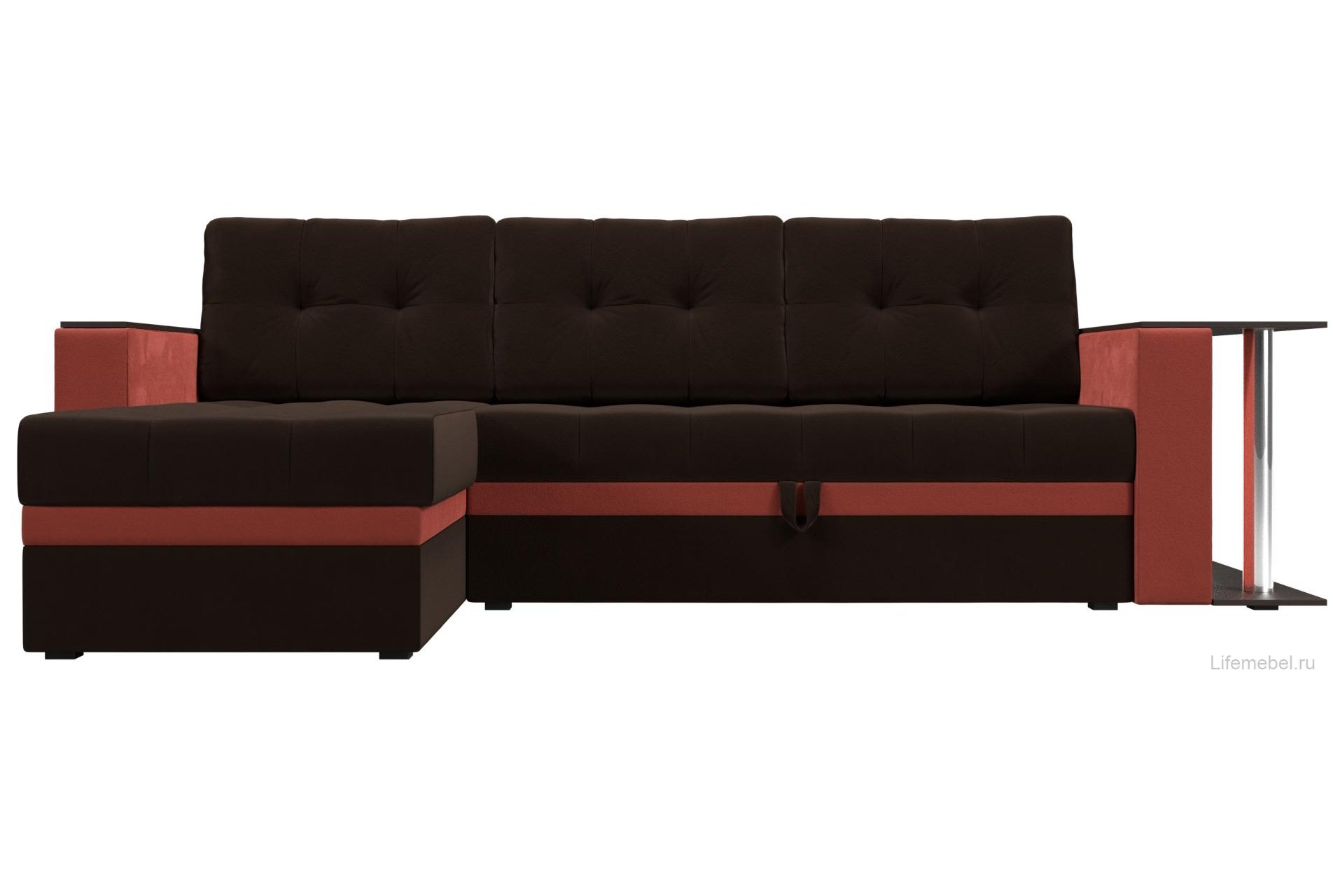 Диван угловой Атланта М левый коричневый / коралловый микровельвет