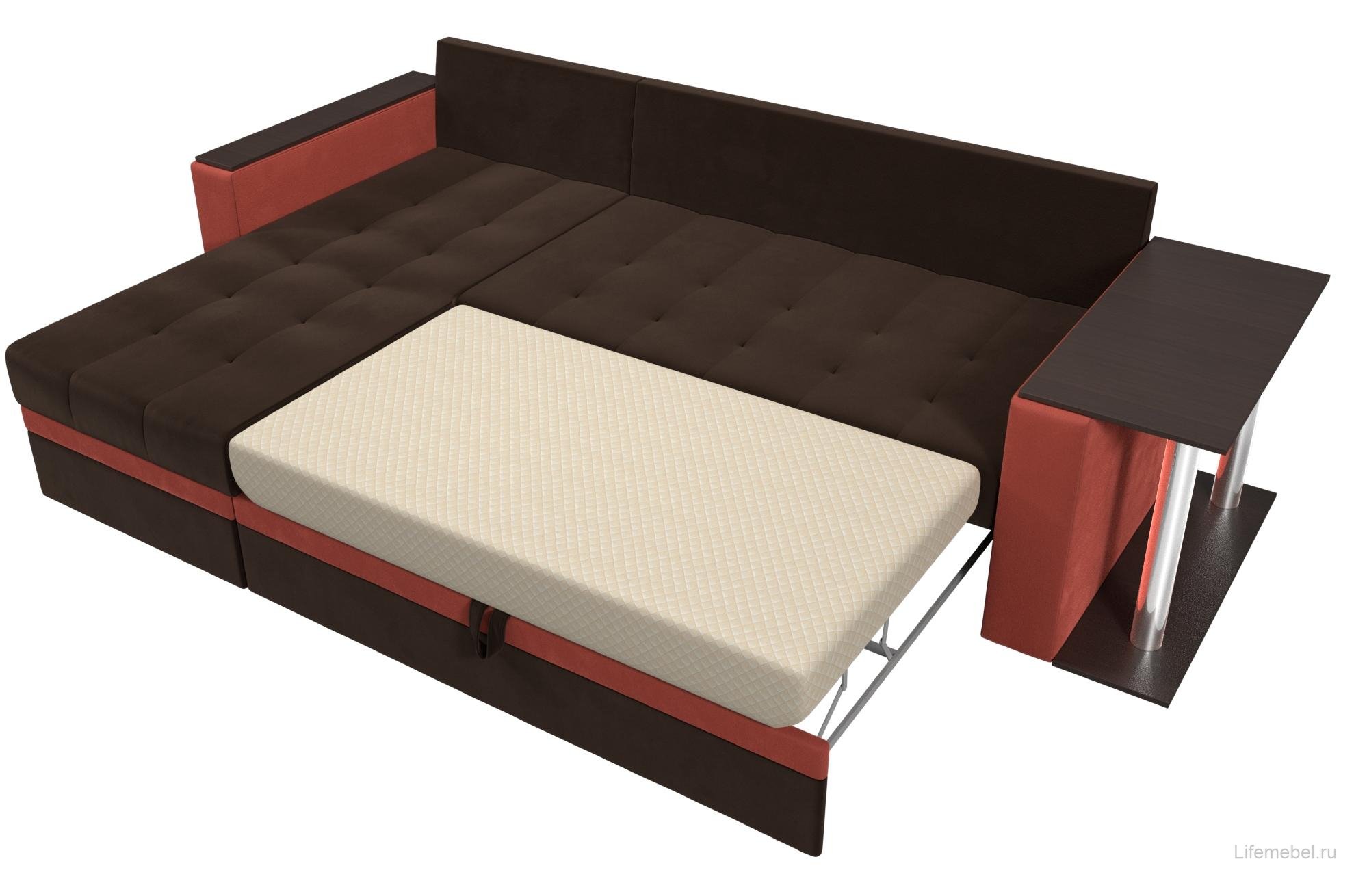 Диван угловой Атланта М левый коричневый / коралловый микровельвет