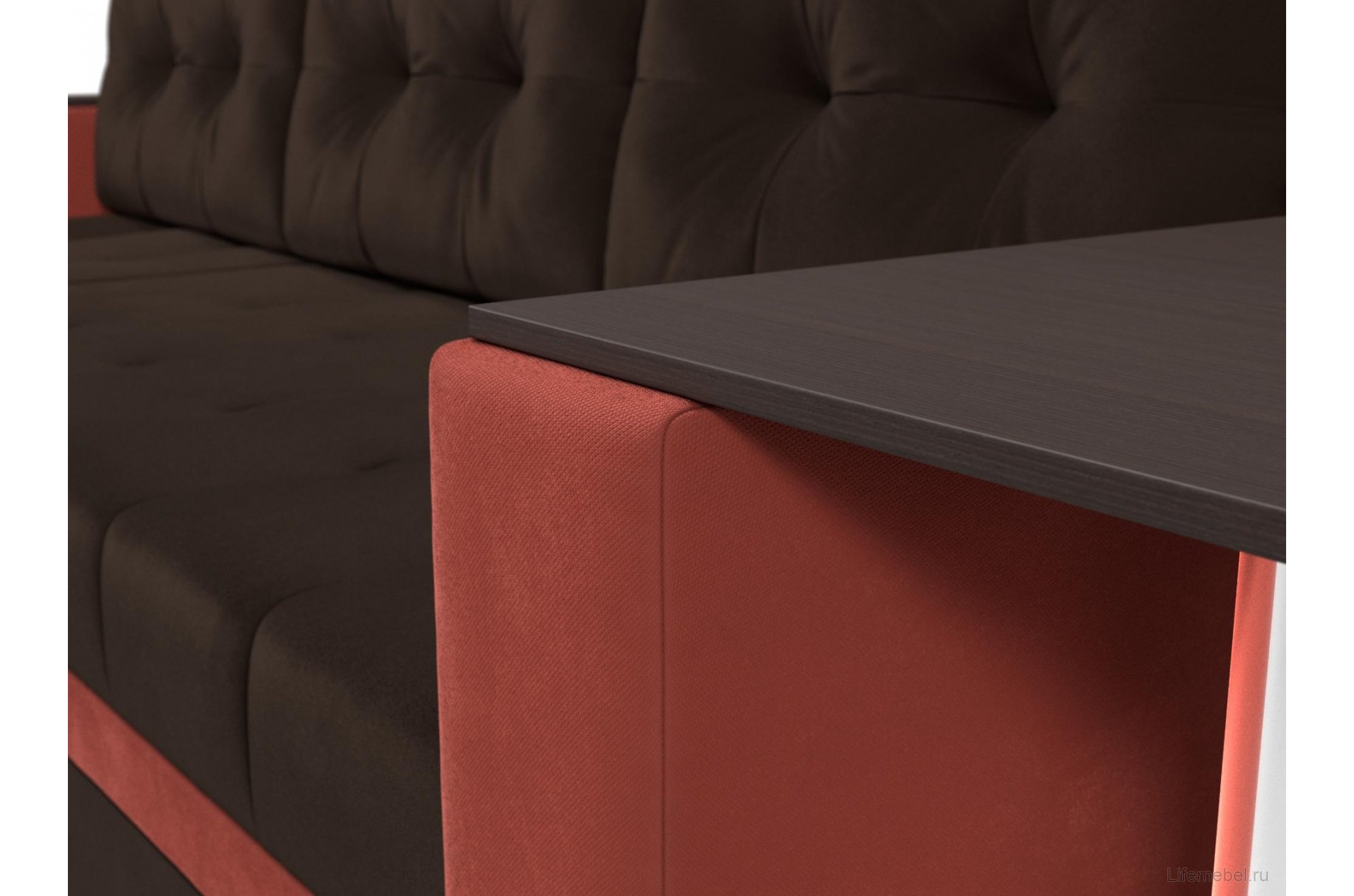 Диван угловой Атланта М левый коричневый / коралловый микровельвет