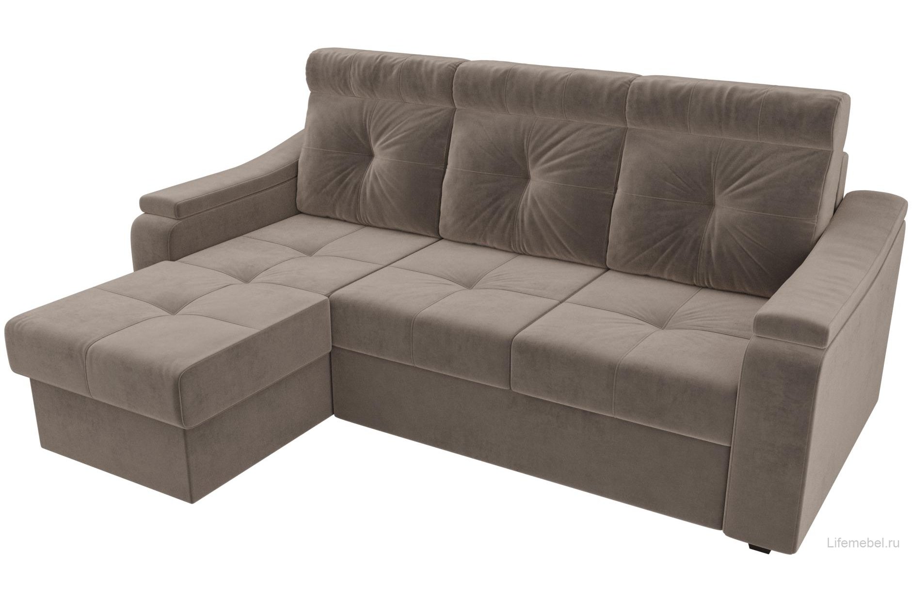 Диван угловой Джастин левый велюр коричневый