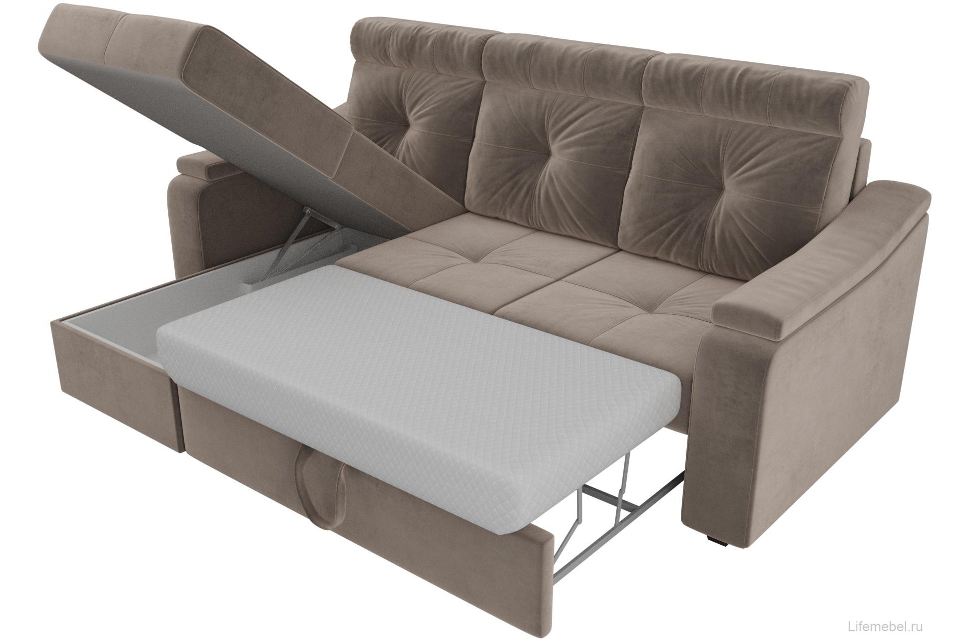 Диван угловой Джастин левый велюр коричневый