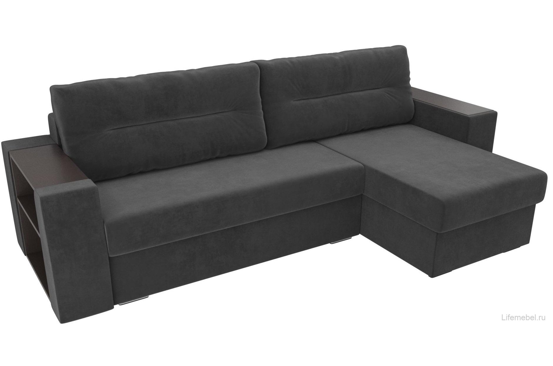 Диван угловой Эридан правый серый велюр