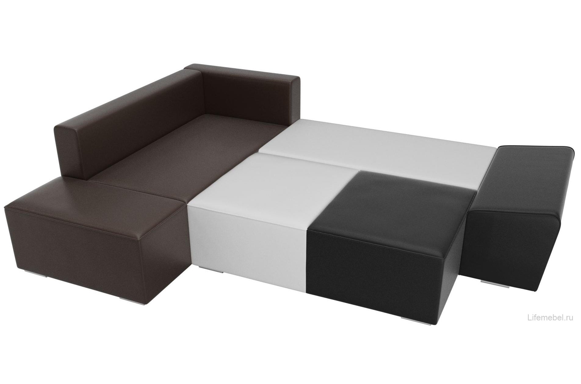 Диван угловой Хьюго левый черная / белая / коричневая экокожа