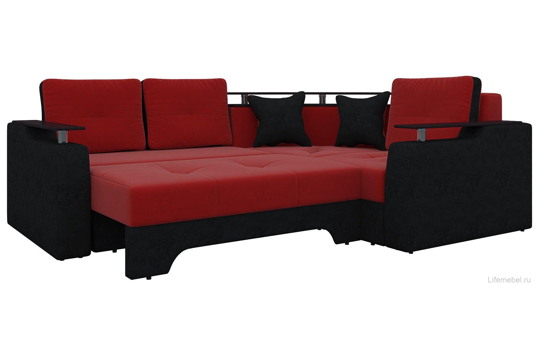 Диван угловой Комфорт микровельвет красный / черный (09/12) правый