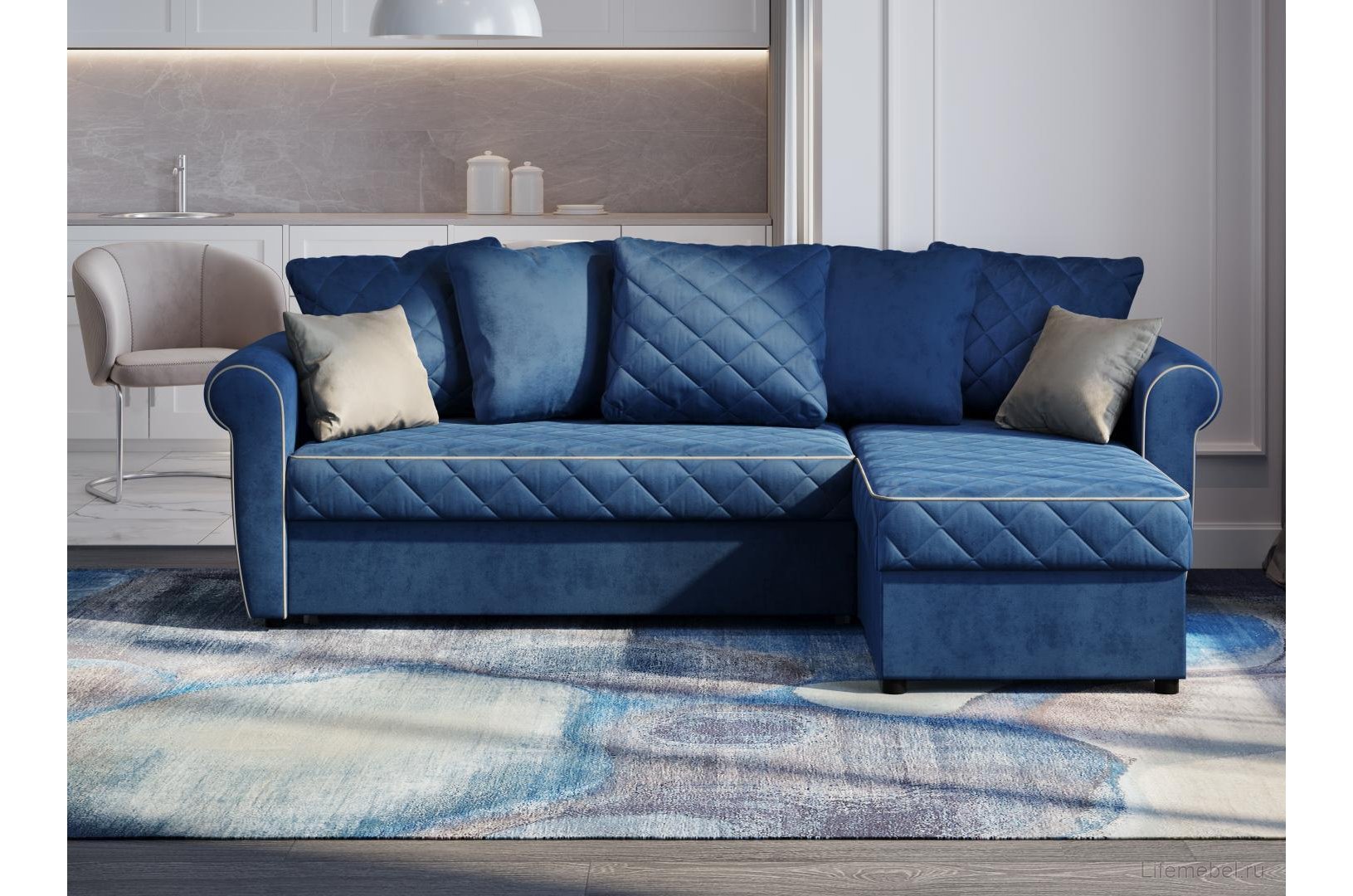 Диван угловой Moon Family 123 велюр синий