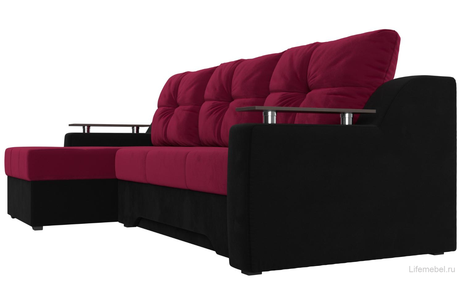 Диван угловой Сенатор НПБ микровельвет красный / черный левый