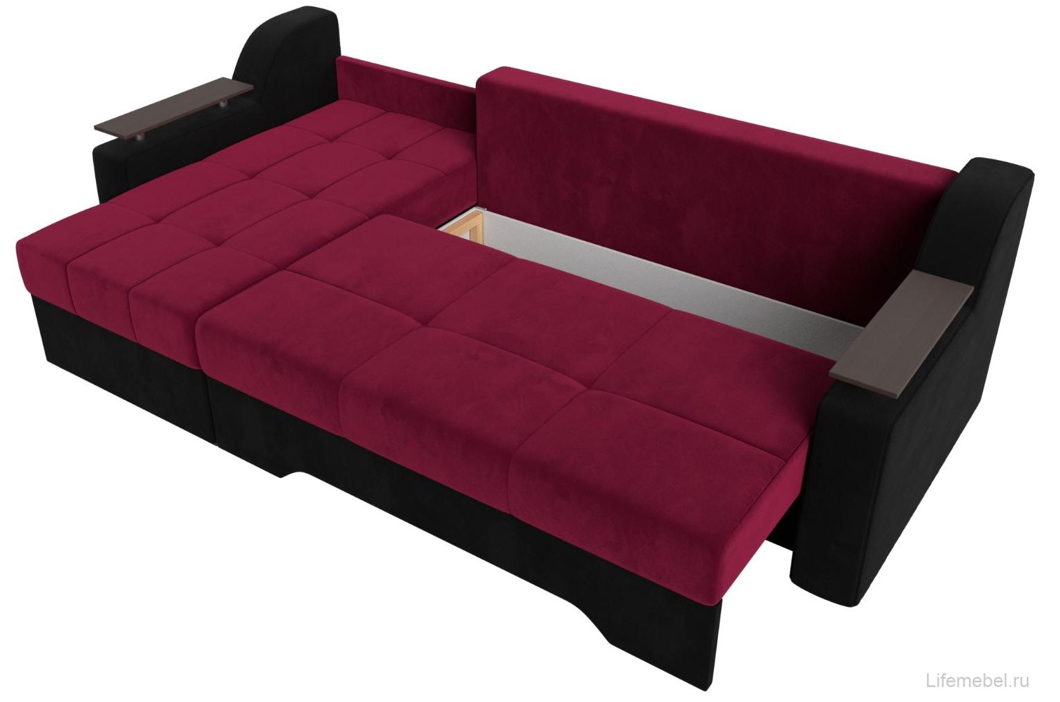 Диван угловой Сенатор НПБ микровельвет красный / черный левый