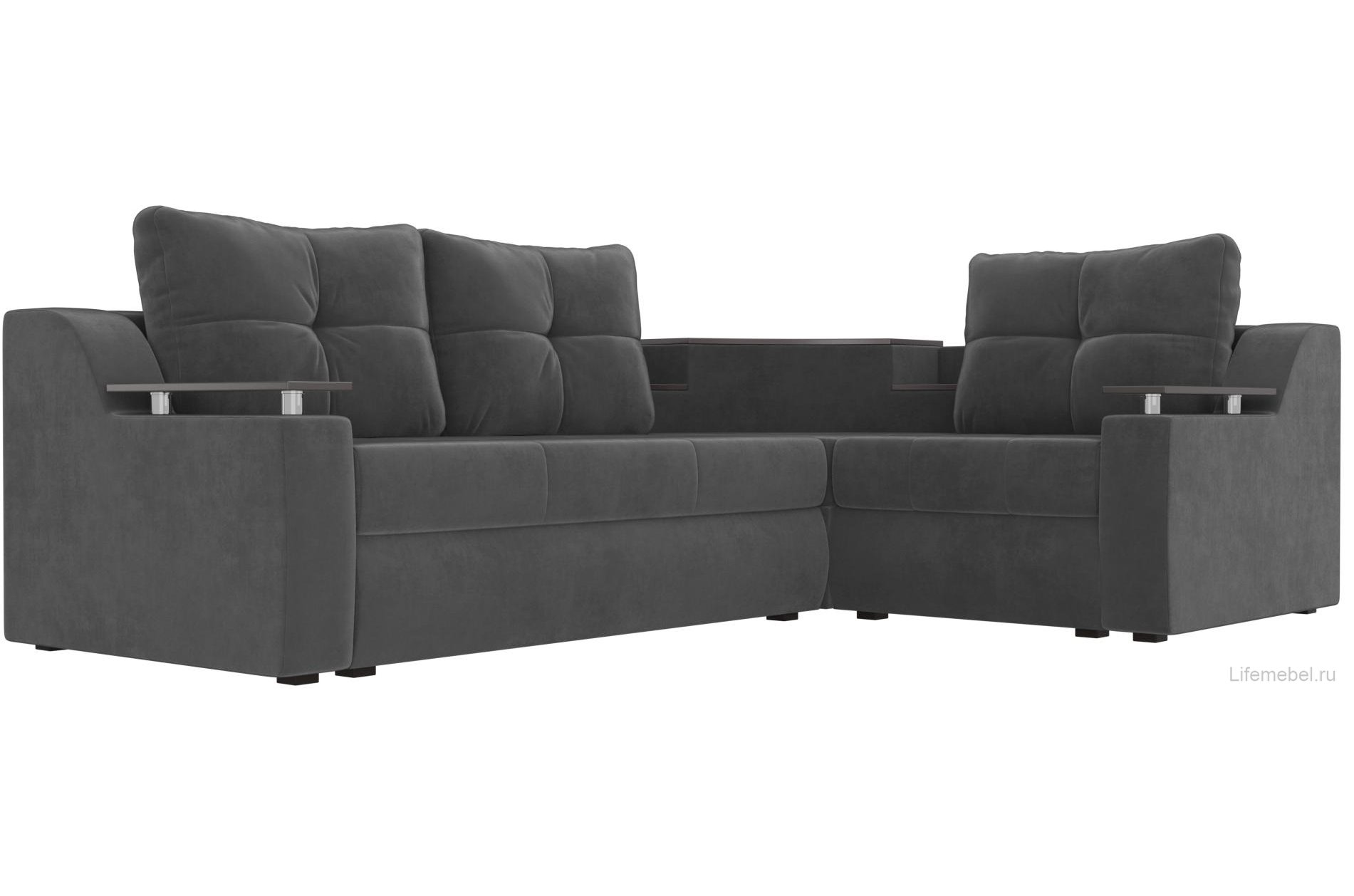 Диван угловой Тесей правый велюр серый