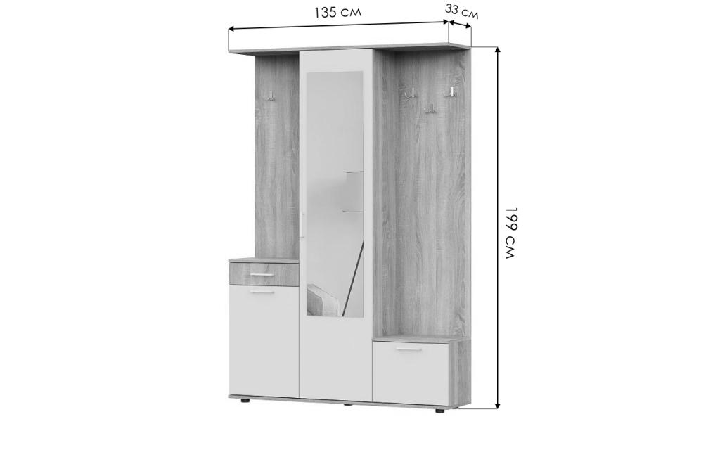 Готовая прихожая Пети дуб сонома / белый Готовая прихожая Пети дуб сонома / белый