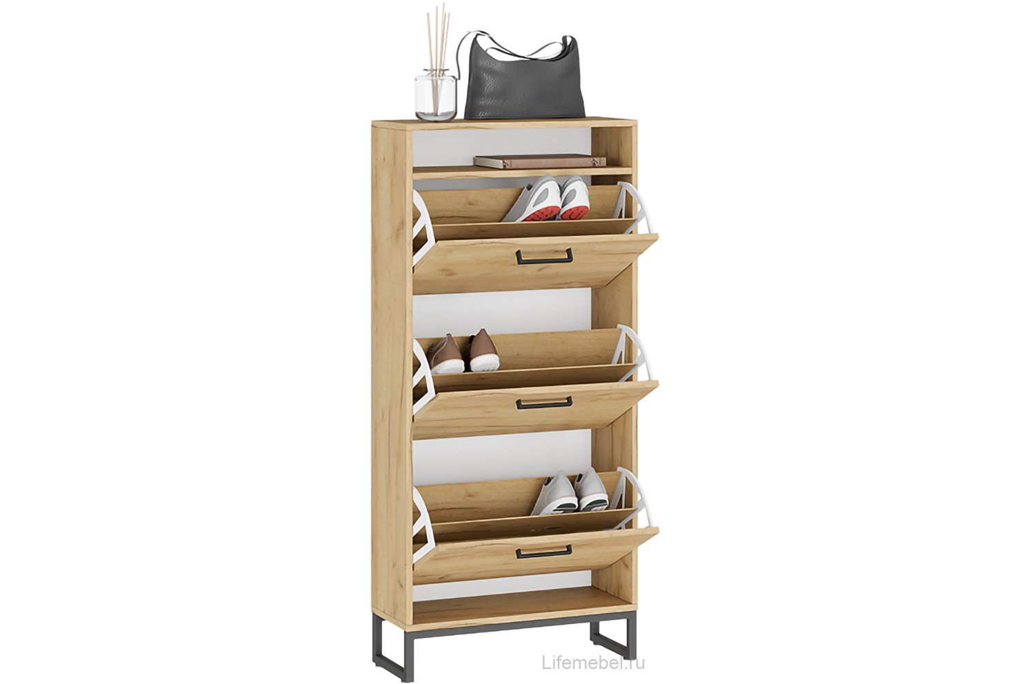 Обувница Лофт тип 01 черный / дуб крафт золотой