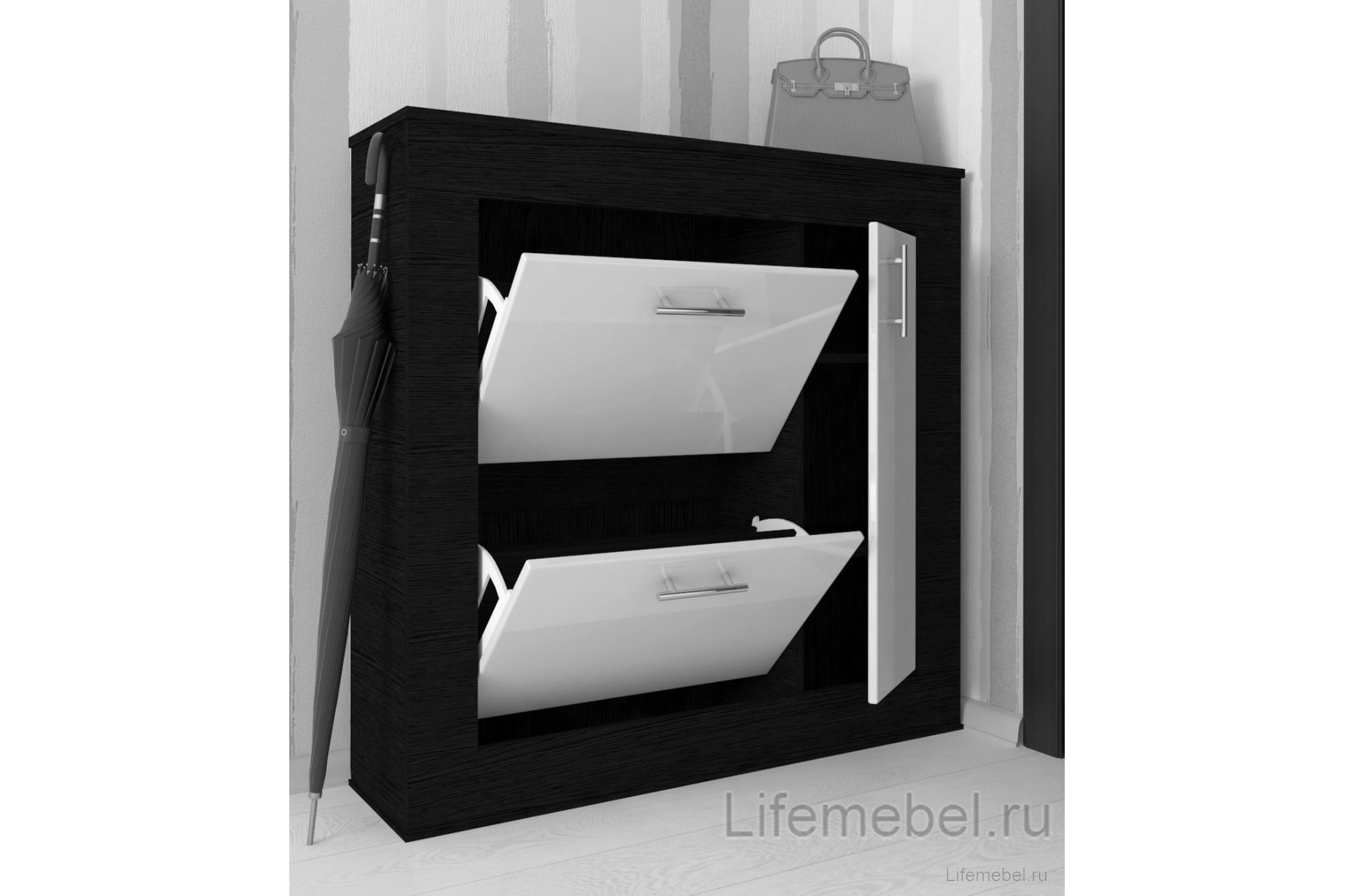 Обувница Мебелеф 21 венге / красный глянец