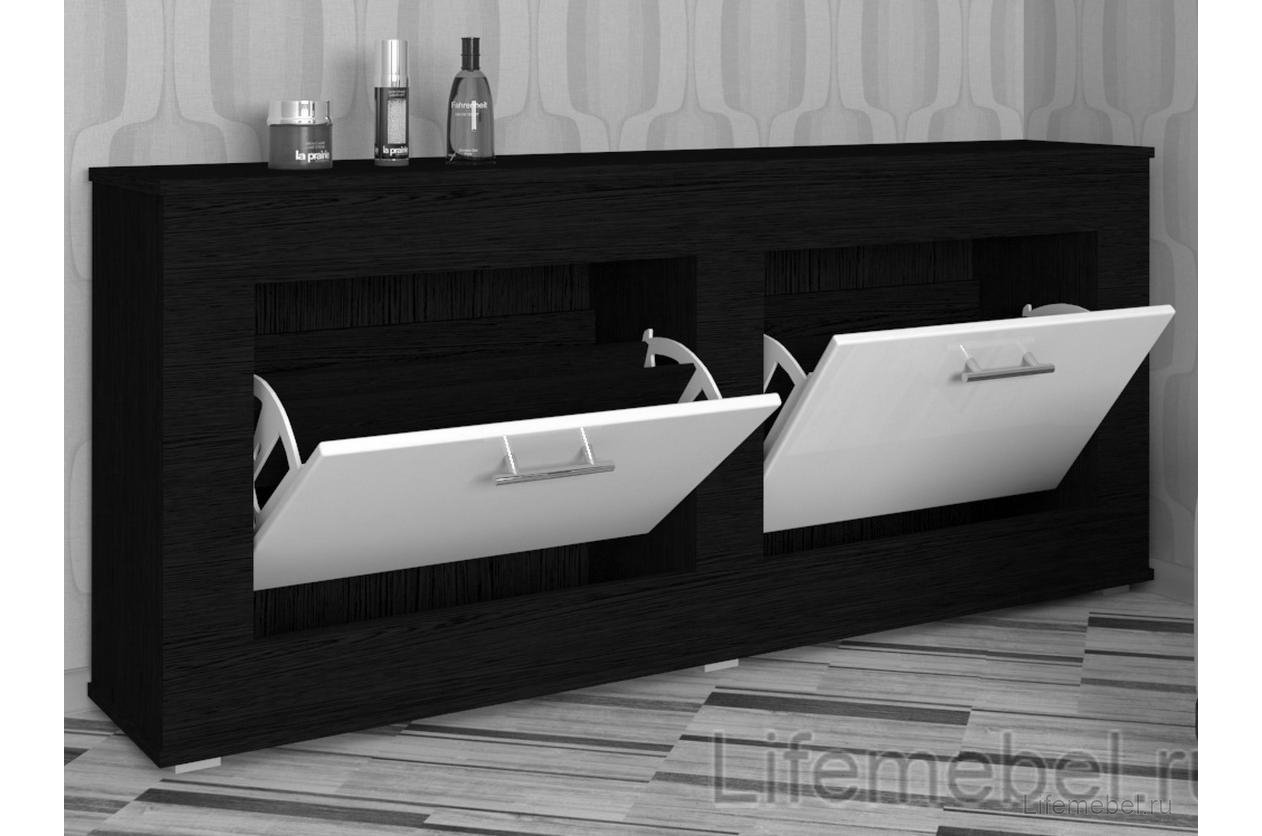 Обувница Мебелеф 24 венге / черный глянец