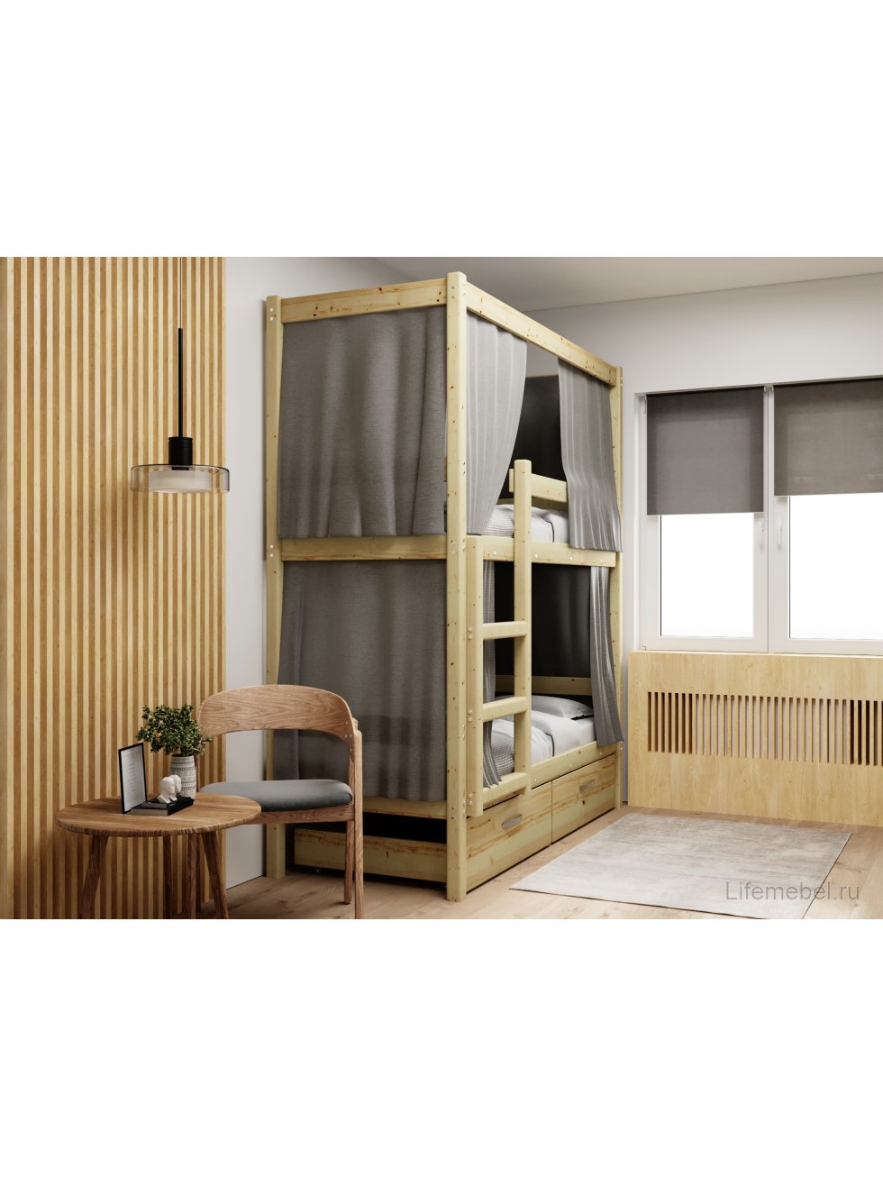 Двухъярусная кровать Бернли 80х190 c каркасом для штор