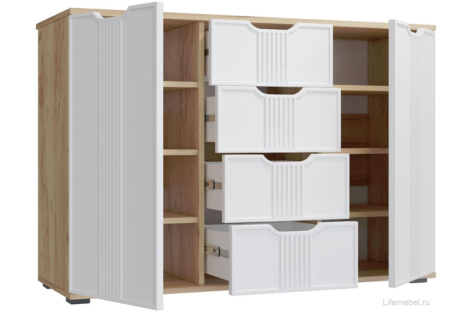 Комод Эмилия ЭЛ-21 дуб крафт золотой / меренга