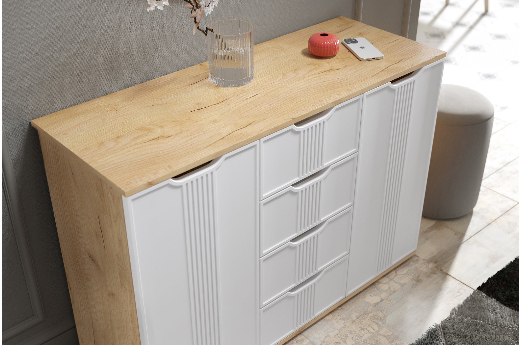 Комод Эмилия ЭЛ-21 дуб крафт золотой / меренга