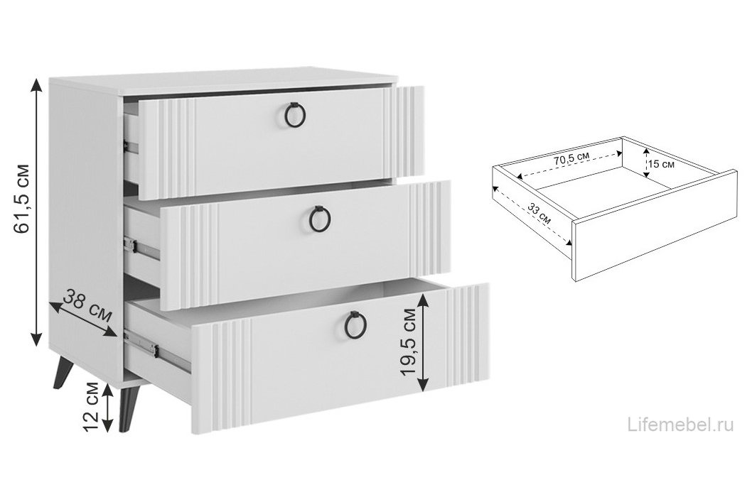 Комод Ева белое дерево / белый матовый