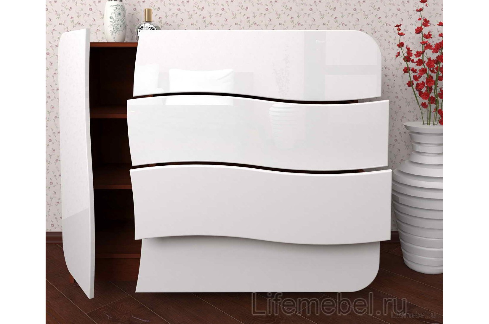 Комод Мебелеф - 32 левый итальянский орех / белоснежный глянец