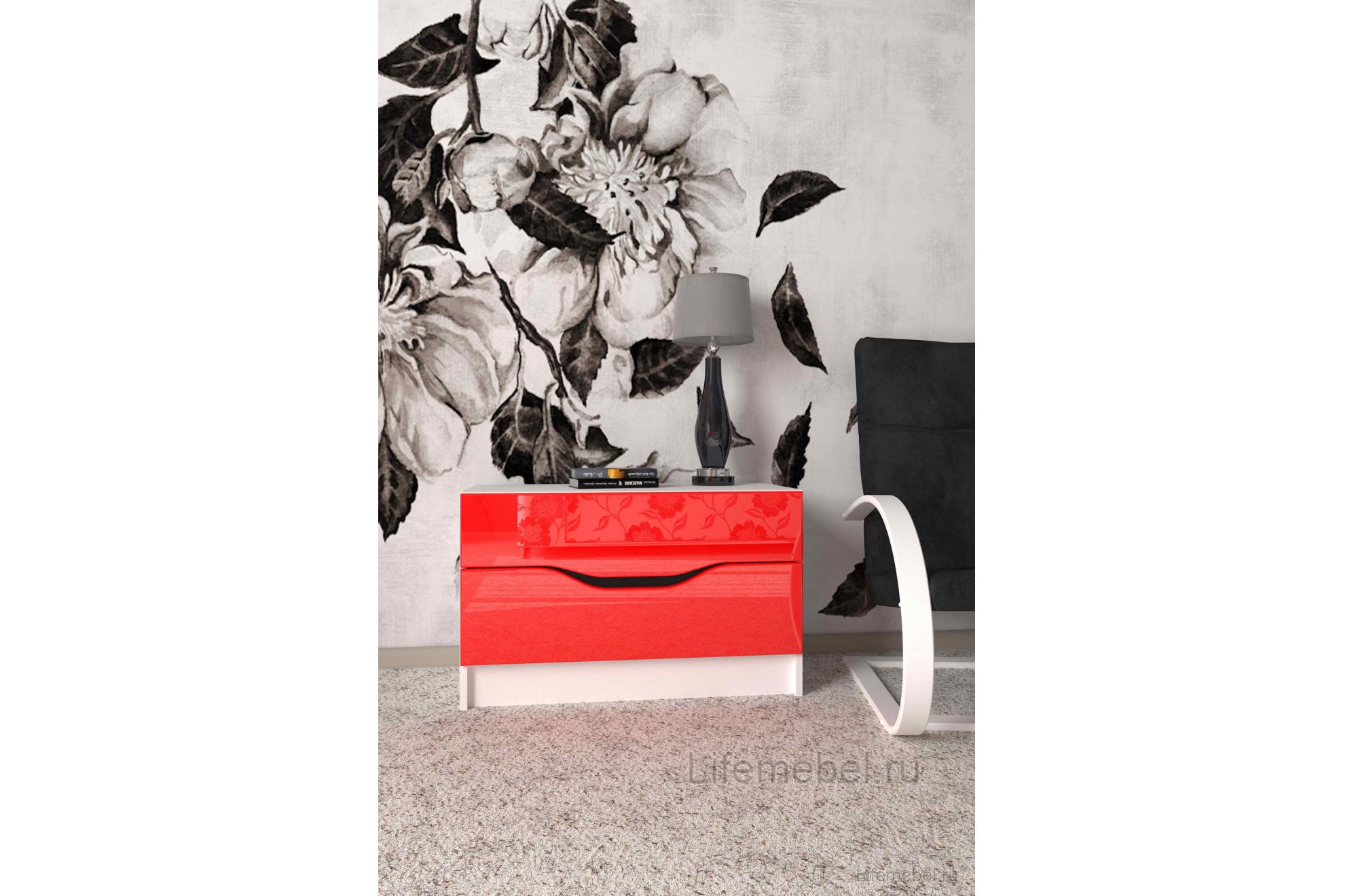 Комод Мебелеф - 50 белый / венге / красный глянец