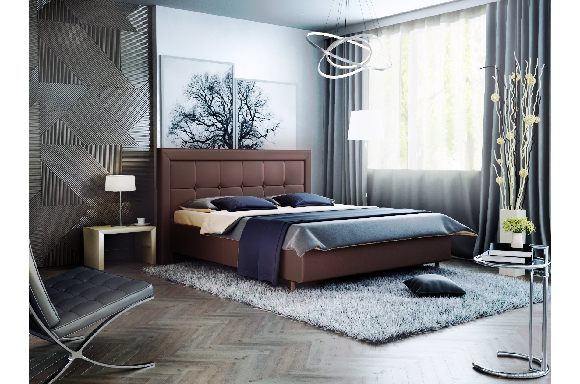 Кровать двуспальная Афродита-8-1 180 х 200 см с ПМ велюр shaggy choco