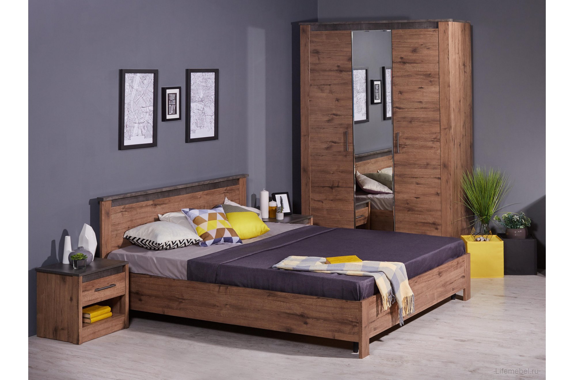 Полутораспальная кровать Денвер 140х200 дуб веллингтон