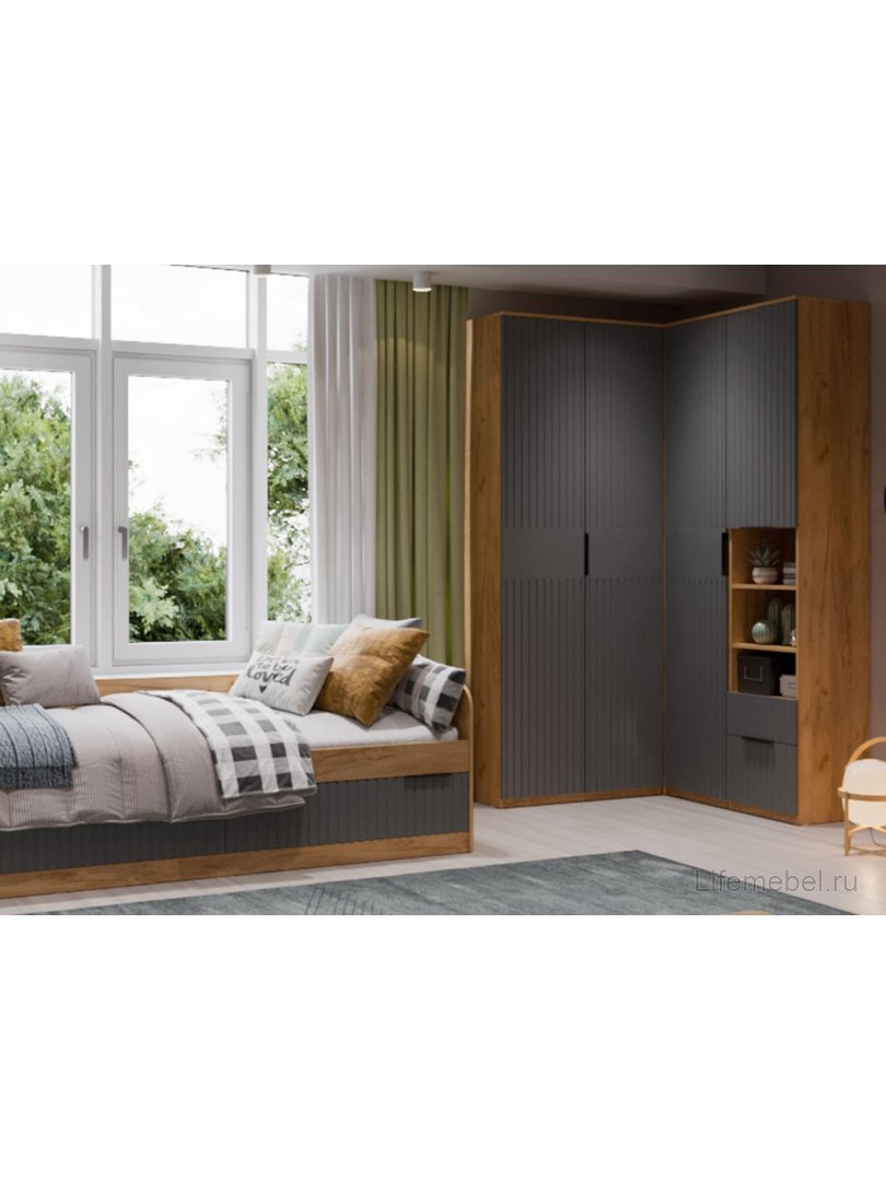 Шкаф Хилтон угловой дуб крафт золотой / графит матовый