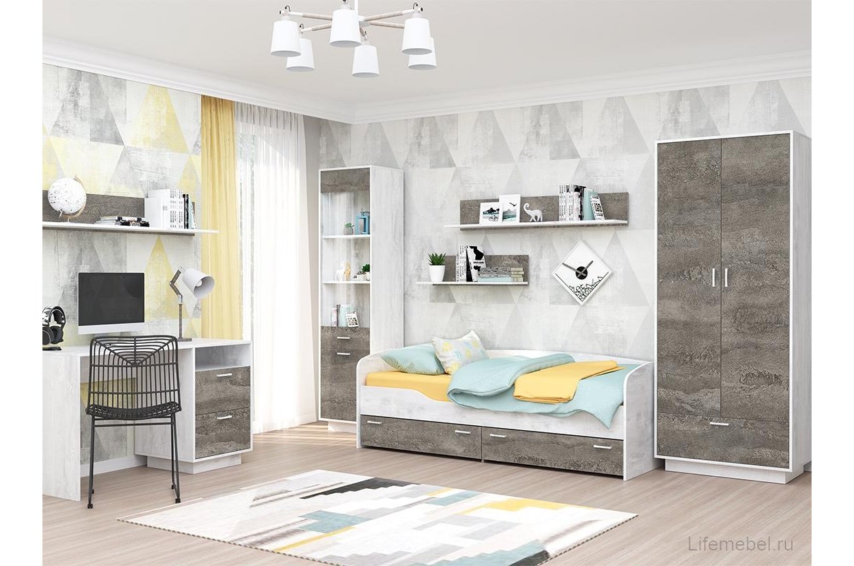 Шкаф Эго Шк-1 на подиуме бетон светлый / камень темный