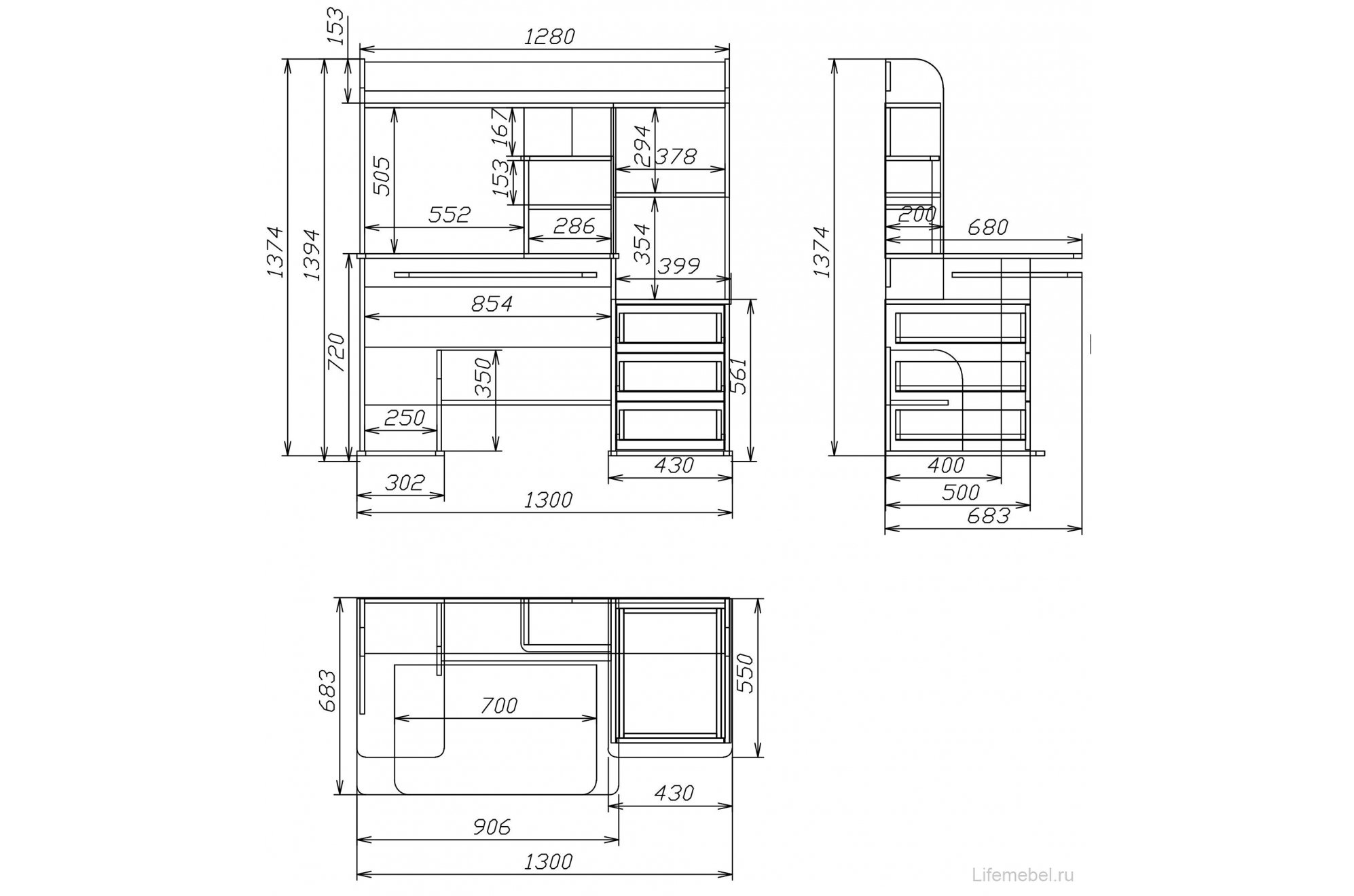 Компьютерный стол Мебелеф - 5 итальянский орех / черный глянец правый