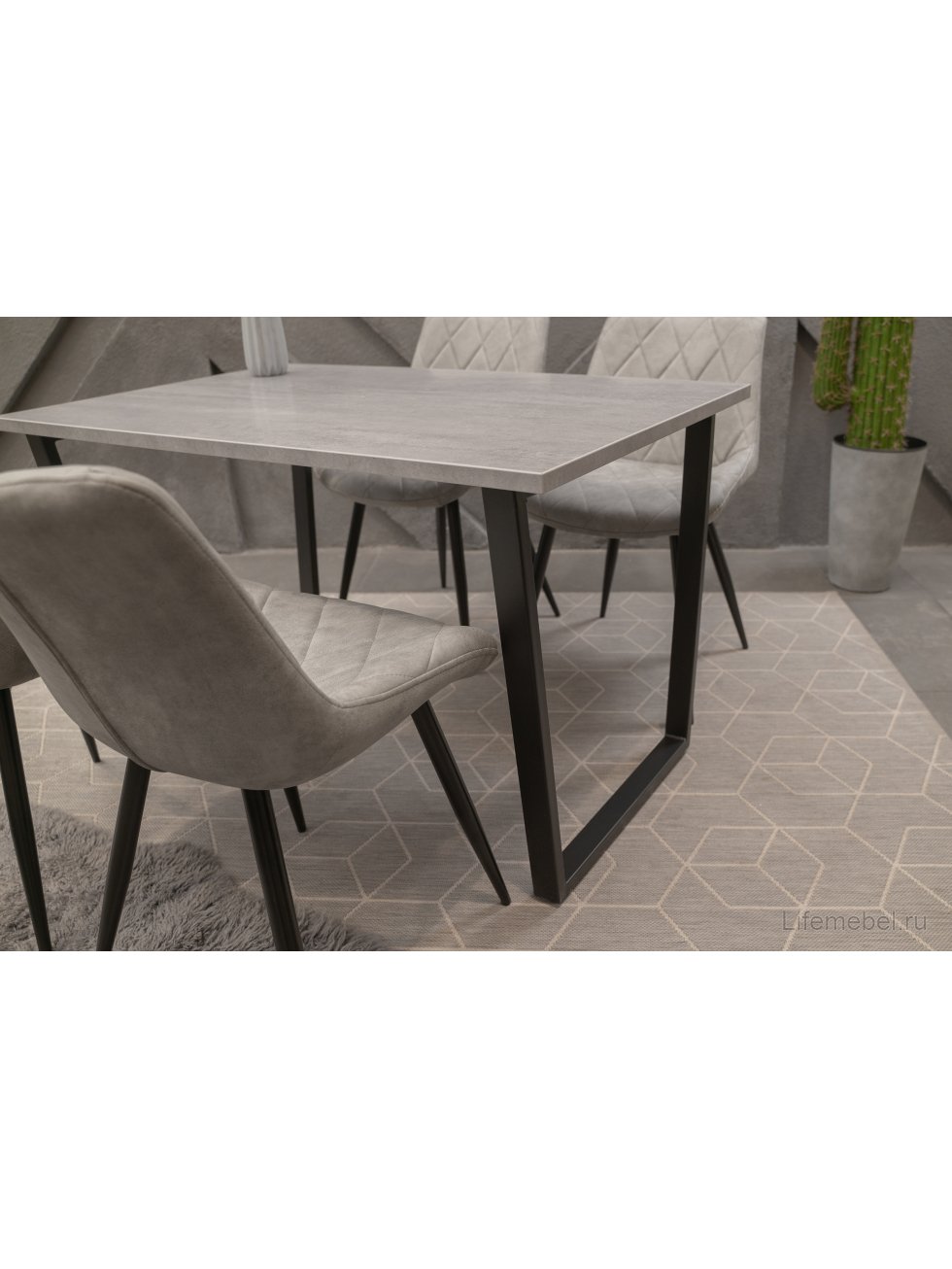 Стол Лота Лофт 140 25 мм черный матовый / бетон