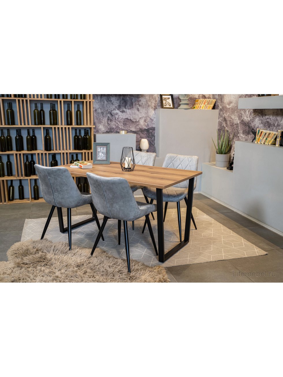 Стол Лота Лофт 140 25 мм черный матовый / дуб вотан