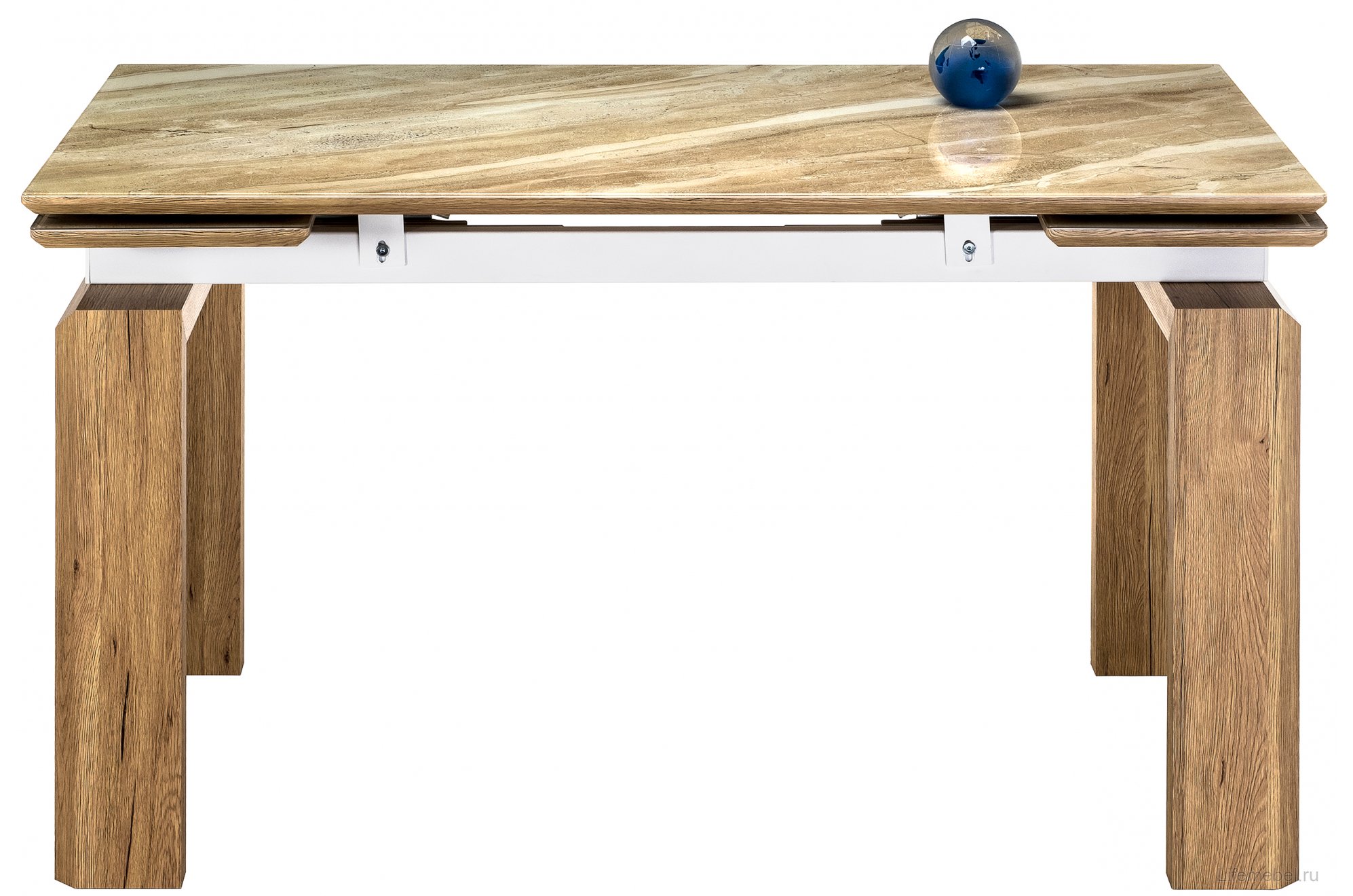 Стеклянный стол Давос бежевый мрамор / дуб монтана