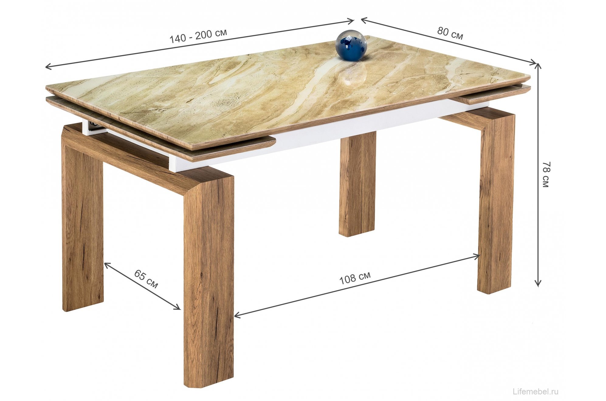 Стеклянный стол Давос бежевый мрамор / дуб монтана