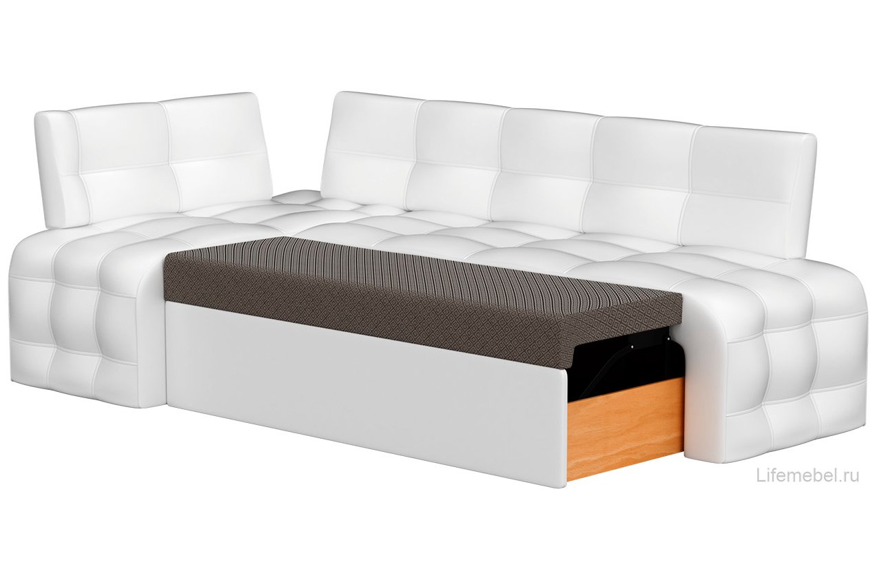 Кухонный диван Люксор угловой экокожа белый левый