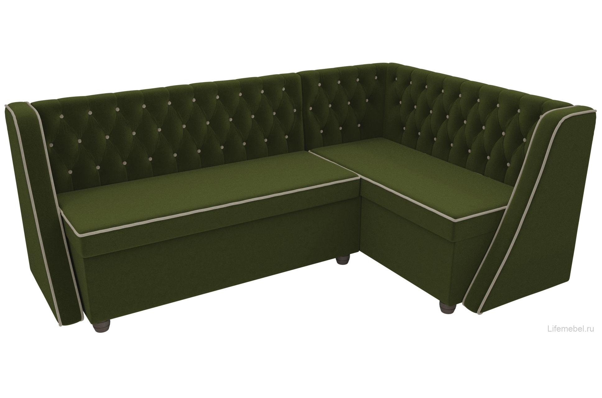 Кухонный диван Лофт правый микровельвет зеленый