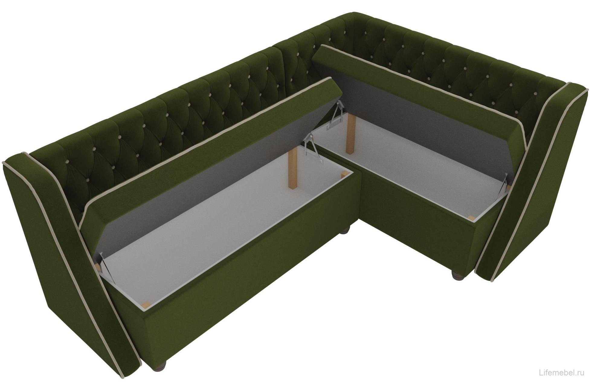 Кухонный диван Лофт правый микровельвет зеленый