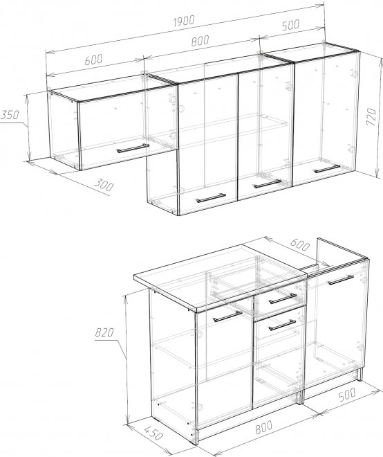 Кухонный гарнитур Реура / Васаби графит / дуб вотан кух. гарнитур 1,9L  76144499