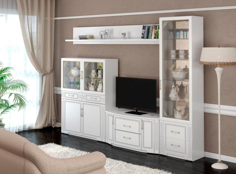 Модульная гостиная Виктория (комплектация 4) белый глянец