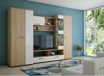 Готовая гостиная Рамон-5 дуб сонома светлый / глянцевый белый