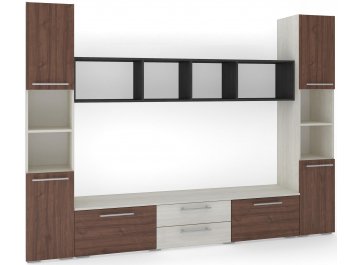 Готовая гостиная Эстет 1 КМП СН.001.2564-01 скандинавское дерево белое / морское дерево карбон / орех селект каминный