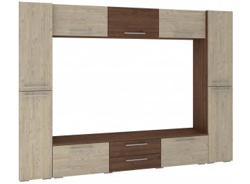 Готовая гостиная Эстет 3 КМП СН.003.2564-01 скандинавское дерево белое / дуб приморский сатиновый орех селект каминный / дуб приморский сатиновый