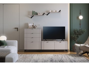 Мини-стенка Рич К1 1800х420х1800 мм кашемир / фрапучино матовый / черный