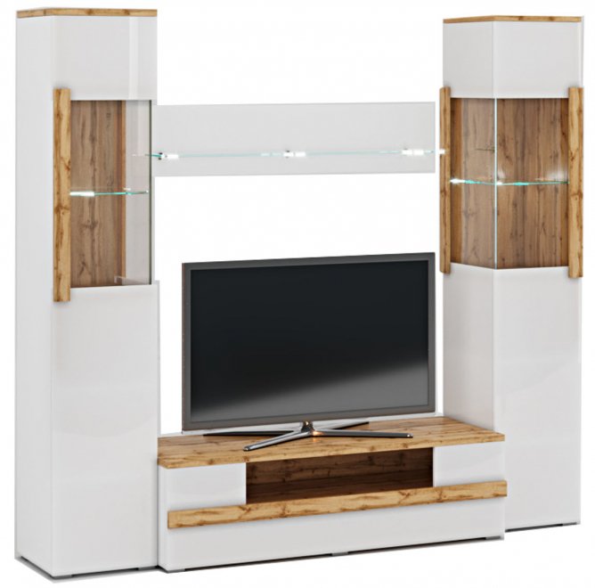 Модульная гостиная Сахара №16 S-16 дуб ватан / белый лак комплектация 4