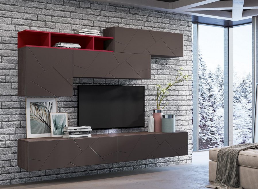 Модульная гостиная Summit софт графит / ярко-красная / ясень анкор темный комплектация 4