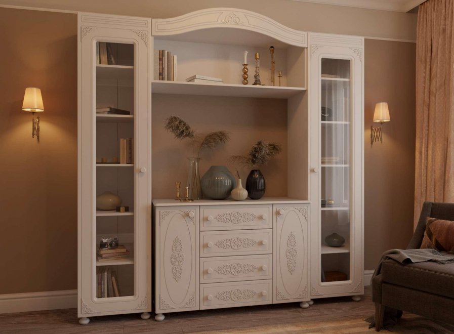 Модульная гостиная Ассоль белое дерево комплектация 1